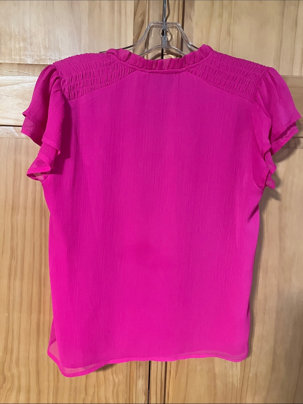 CeCe Bright Fuchsia Ruffled Tie-Neck Blouse - Picture 4 of 5